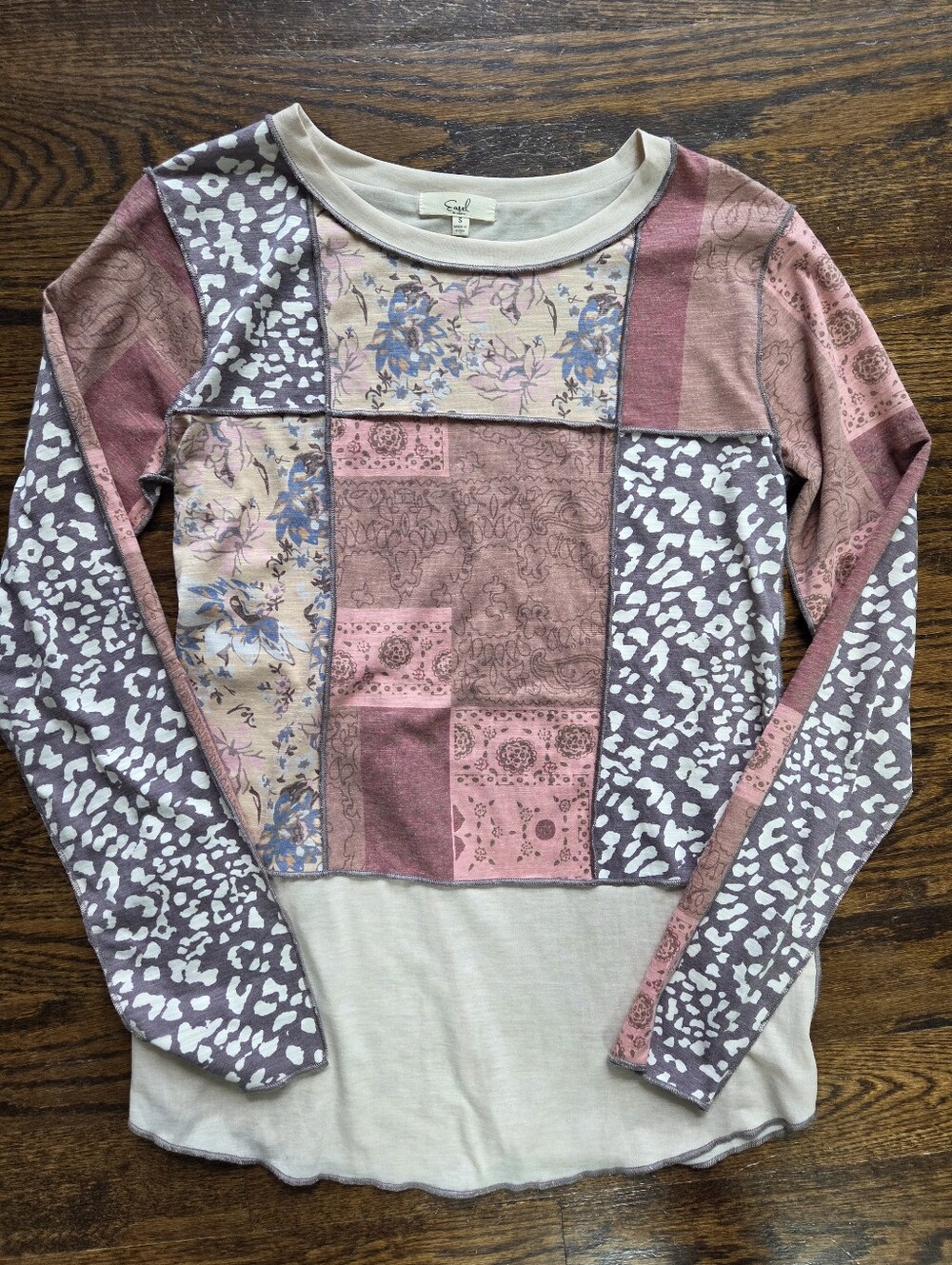 Easel Patchwork Floral & Animal Print Long Sleeve Top